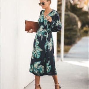 Vici Desert Palms Wrap Midi Dress - Navy - Size Small